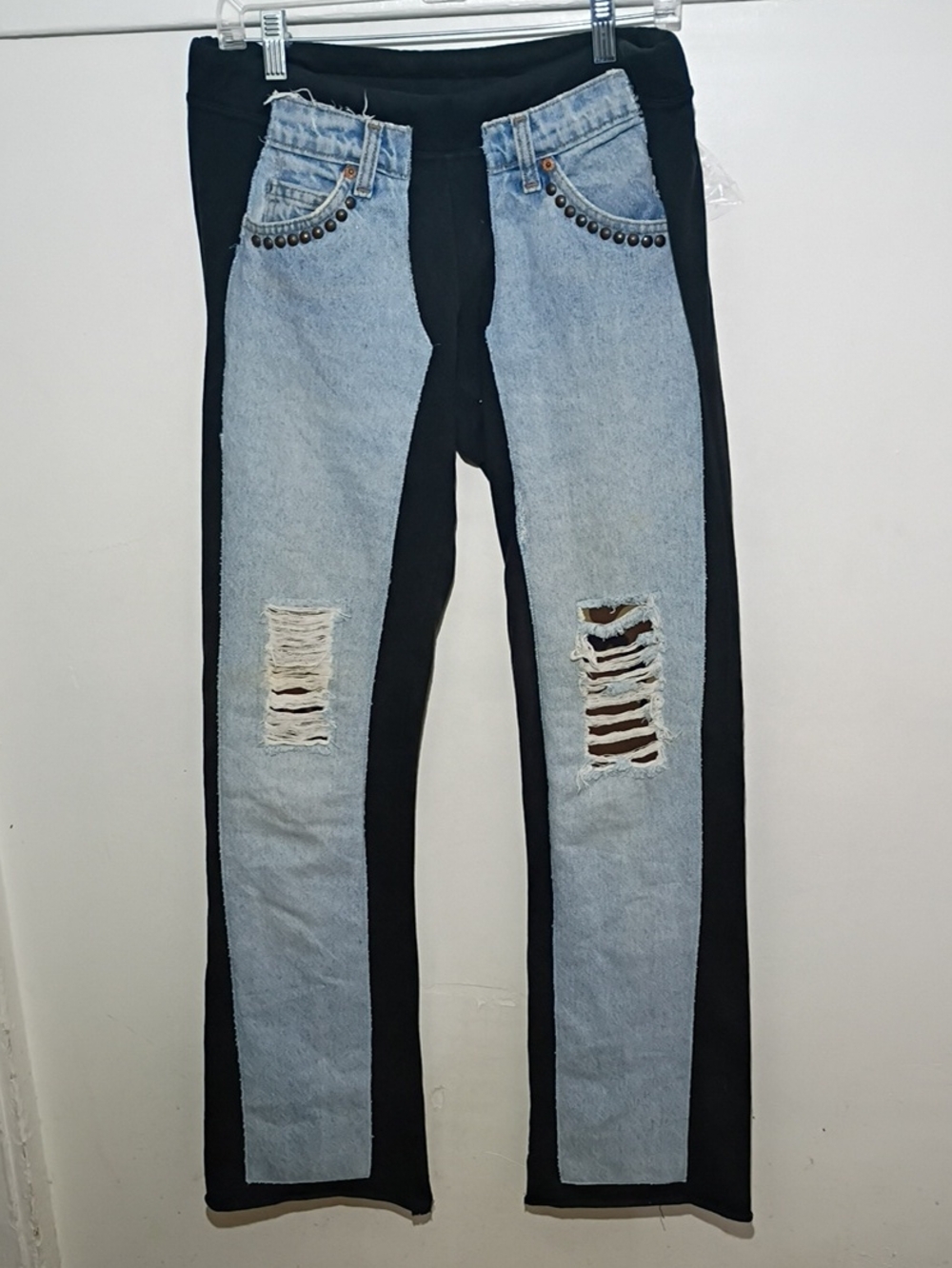 Two-Tone Black & Light Blue Denim Panel Jeggings